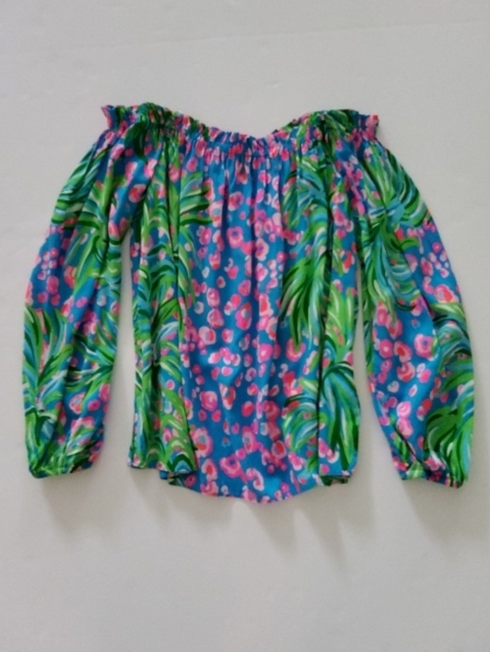 Lilly Pulitzer Off The Shoulder Blue, Pink & Green Floral Print Top